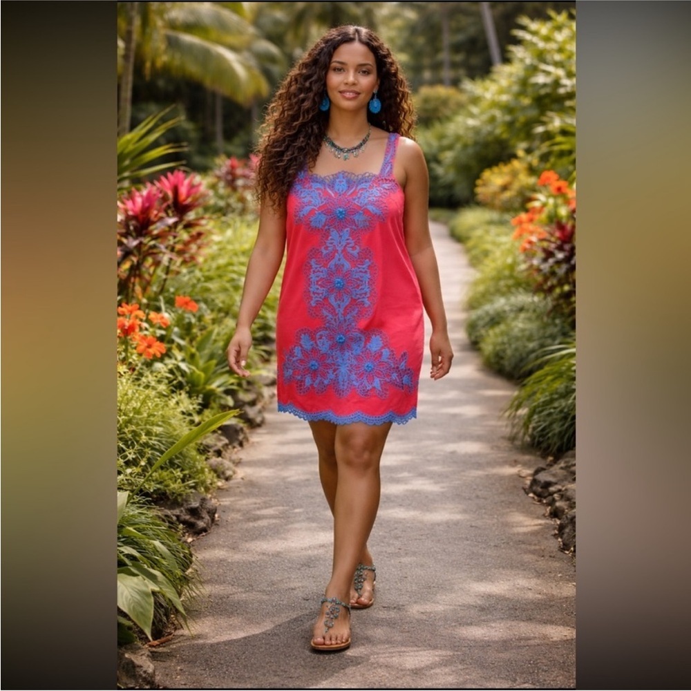 Anthropologie NWT Square-Neck Embroidered Shift Dress Size 14.